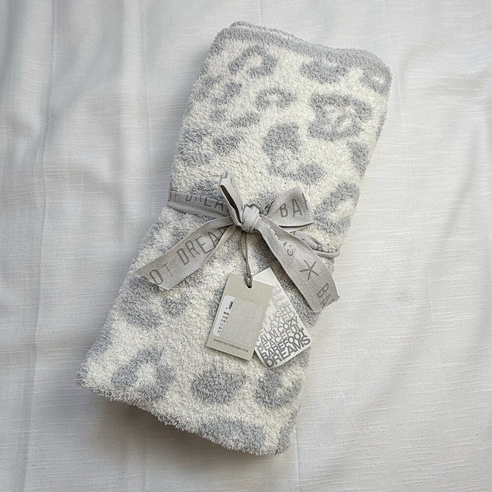 Barefoot Dreams CozyChic In The Wild Baby Blanket Gray & Cream 30”x32” New